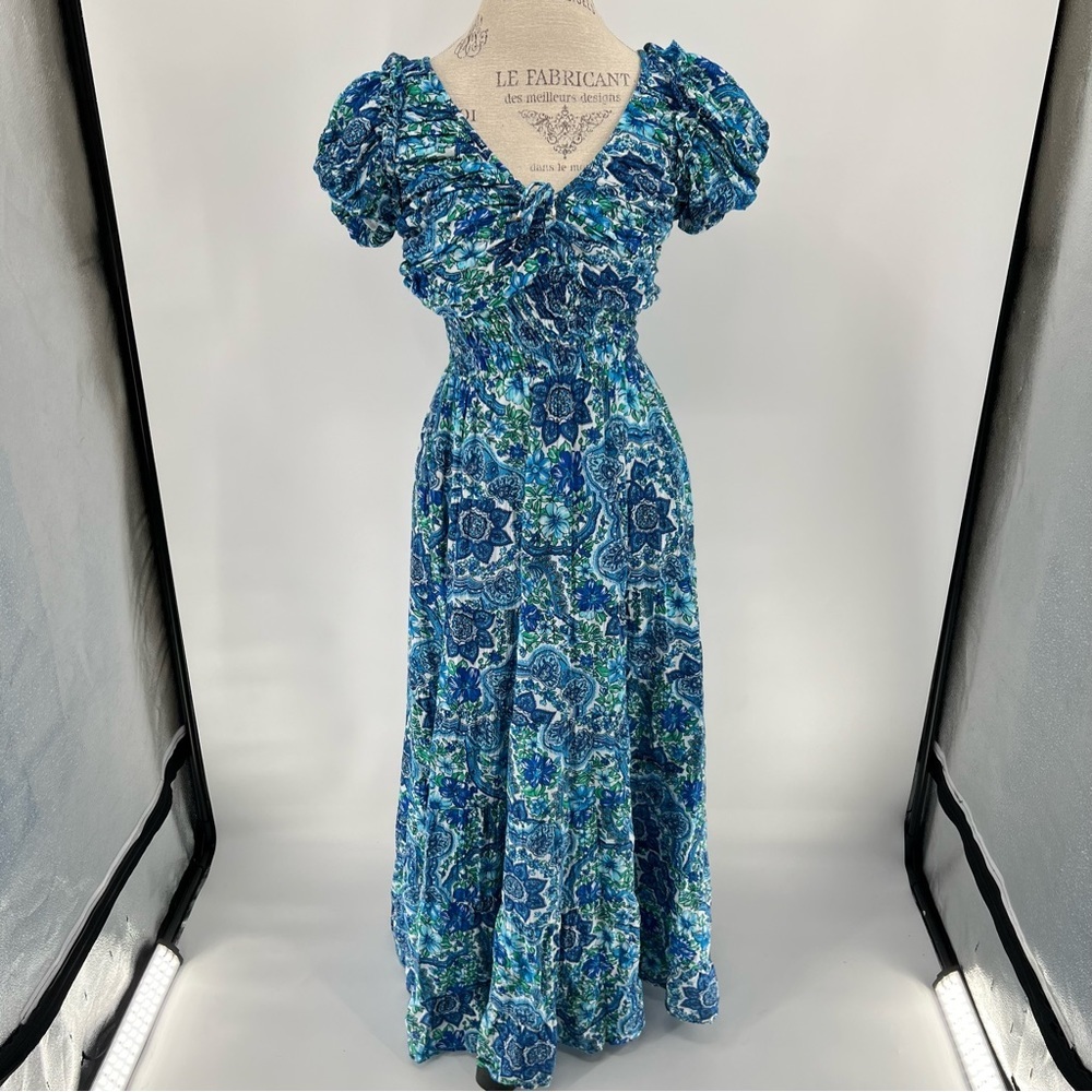 House of Harlow 1960 Smocked Floral Peasant Maxi Dress Size S